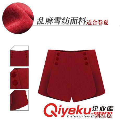 火拼2014春夏新款歐美大碼女裝雙排扣側(cè)拉鏈雪紡短褲休閑女褲445原始圖片2