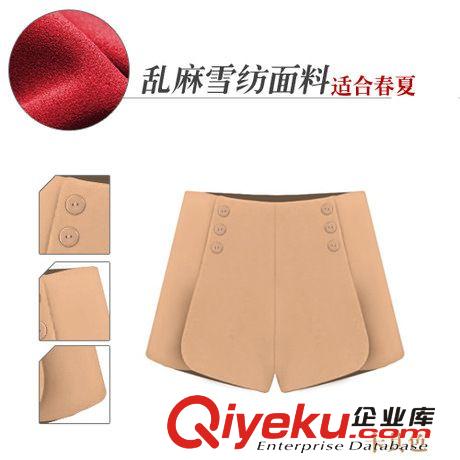 火拼2014春夏新款歐美大碼女裝雙排扣側(cè)拉鏈雪紡短褲休閑女褲445原始圖片3