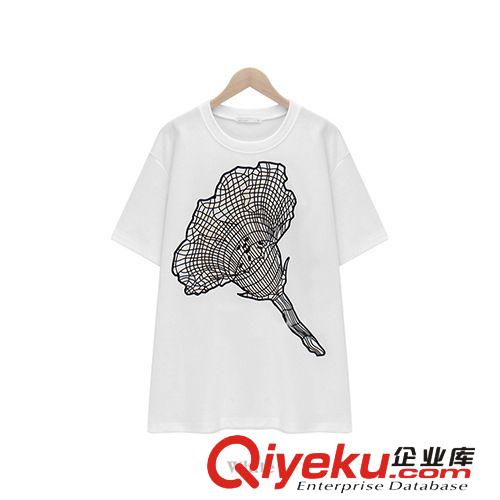 新款夏季歐美寬松時(shí)尚花朵印花顯瘦純棉圓領(lǐng)短袖T恤潮女470原始圖片3
