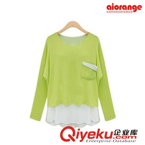 春裝時尚新品歐美風(fēng)肩章紐扣假兩件寬松圓領(lǐng)打底長袖t恤女潮270