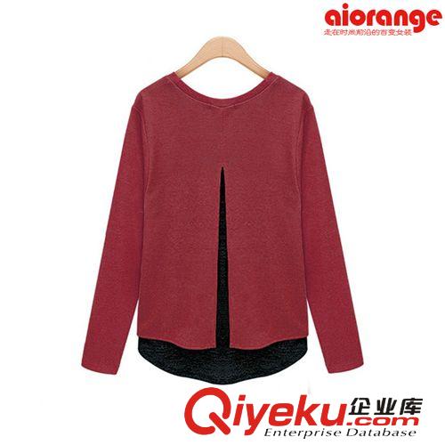 春裝時尚新品歐美風(fēng)肩章紐扣假兩件寬松圓領(lǐng)打底長袖t恤女潮270