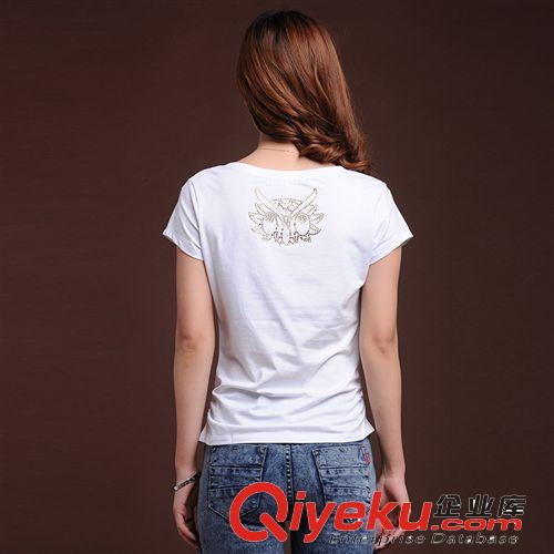 14春夏女短t恤品牌JEANS 時(shí)尚修身剪裁圓領(lǐng)t恤 純手工t恤 燙鉆t恤原始圖片3