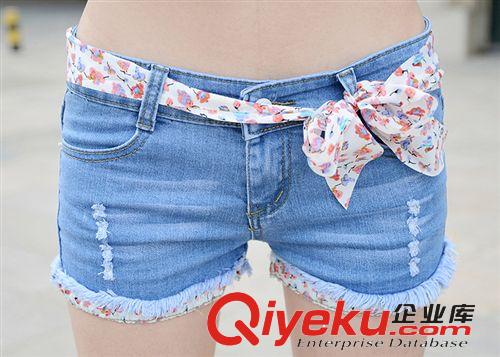 2014百搭碎花卷邊牛仔褲短褲 低腰磨破毛須顯瘦牛仔短褲女