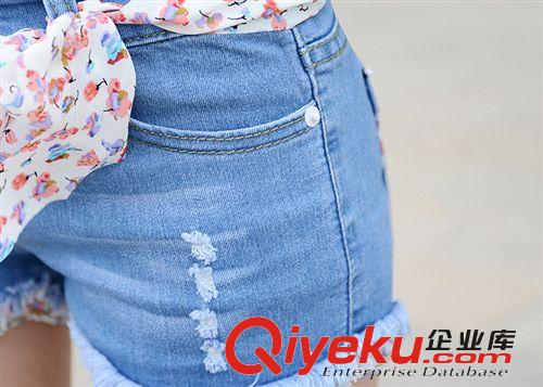 2014百搭碎花卷邊牛仔褲短褲 低腰磨破毛須顯瘦牛仔短褲女原始圖片2