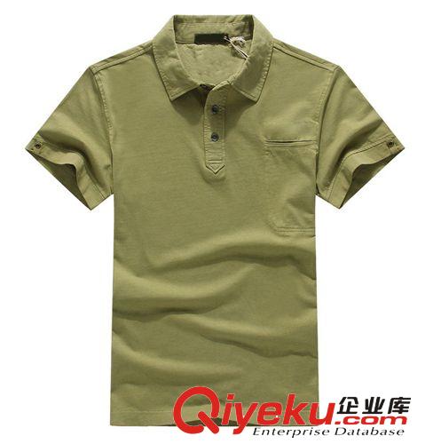 2014年春夏新款男士純棉開胸短袖軍綠POLO衫廠家定制來圖加工OEM