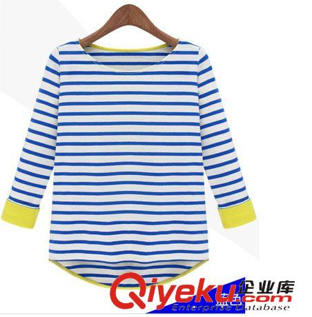 2014新款春裝純棉條紋T恤女長袖衫上衣打底衫廠家定制淘寶爆款原始圖片3