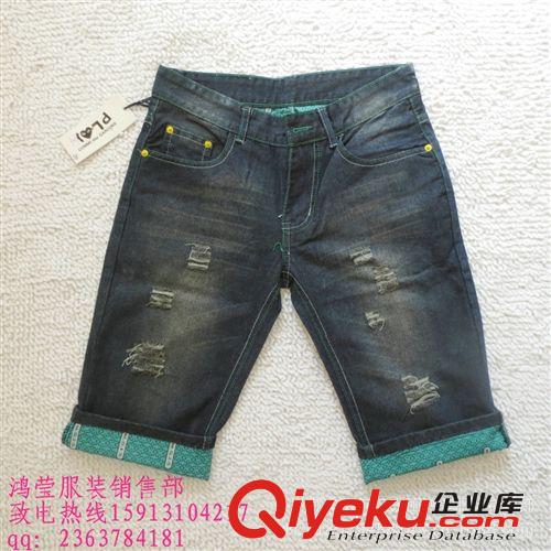 現貨供應庫存服裝批發 夏季新款男裝庫存牛仔褲 破洞牛仔褲七分褲原始圖片3