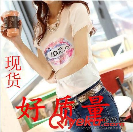 夏裝新款韓版大嘴巴修身純棉圓領(lǐng)短袖女士T恤白色半袖t桖女原始圖片2