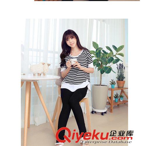 韓版2014夏裝新款女裝條紋T血 圓領(lǐng)寬松大碼拼接短袖T恤原始圖片3