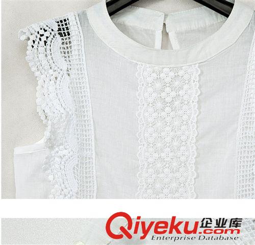 2014夏裝歐美風小清新無袖亞麻蕾絲上衣+高腰星星傘裙套裝原始圖片2