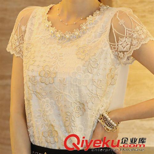 2013夏季{zx1}韓版蕾絲短袖襯衫刺繡釘珠襯衫 短袖蕾絲衫 H8201