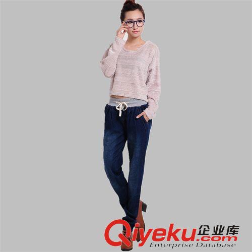 【淘工廠-貼牌加工】女款牛仔褲簡約羅紋松緊腰哈倫褲小腳鉛筆褲