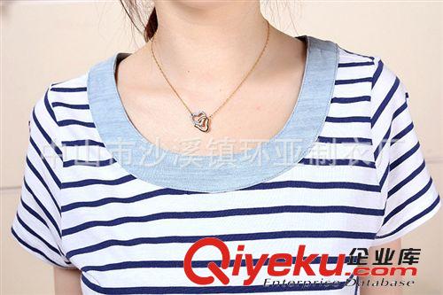 2014夏季新款小熊少女連衣裙海軍風(fēng)條紋牛仔連衣裙學(xué)生裝大碼純棉原始圖片2