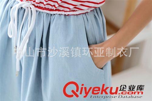 新款學院風學生裝少女連衣裙條紋短袖連衣裙女夏牛仔連衣裙大碼棉原始圖片3