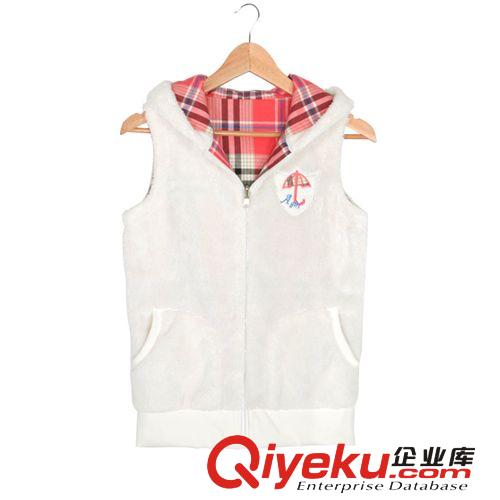 廠價批發韓版女裝雙面穿有帽格子馬甲背心棉#310