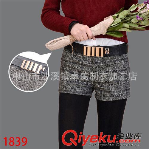【商家力薦】純棉pu拼接短褲帶皮帶 AB面拼接氣質(zhì)顯瘦女式短褲