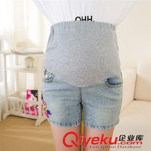 廠家直銷 夏季新品大碼牛仔釘珠孕婦牛仔托腹短褲 孕婦褲批發(fā)原始圖片2