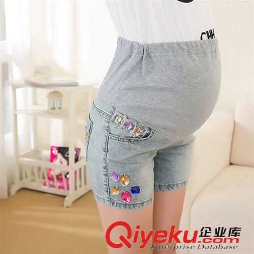 廠家直銷 夏季新品大碼牛仔釘珠孕婦牛仔托腹短褲 孕婦褲批發(fā)原始圖片3