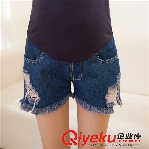 2014夏季新品卷邊托腹可調節牛仔孕婦褲 韓版勾花釘珠孕婦短褲