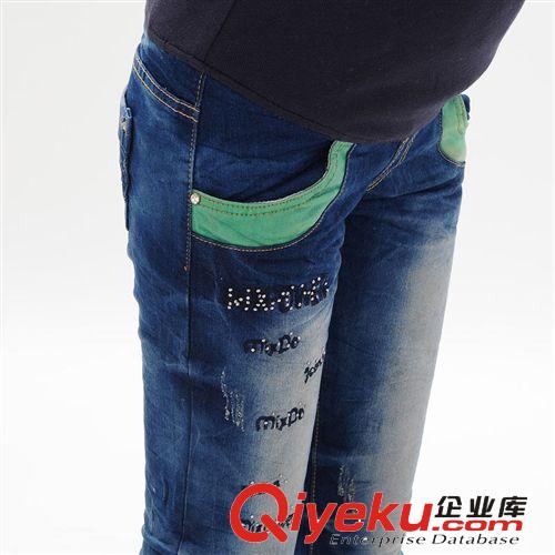 孕婦裝2013韓版時尚新款批發春季孕婦托腹褲混搭孕婦牛仔褲原始圖片3
