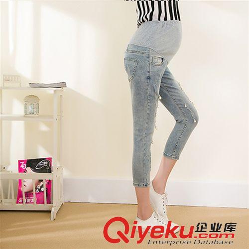 破洞牛仔褲女春裝珍珠韓版潮手工釘珠九分牛仔褲小腳褲批發3011原始圖片2