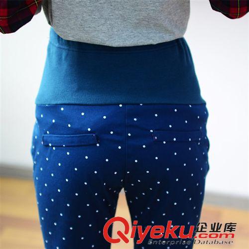 春款韓波點(diǎn)托腹孕婦褲圓點(diǎn)修身小腳哈倫褲孕婦裝印花孕婦打底褲原始圖片3