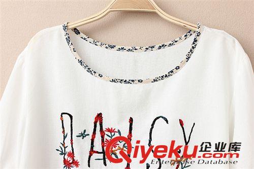 2014夏季新款品牌女裝民族風(fēng)刺繡棉麻短袖T恤女刺繡女士t恤短袖女原始圖片3