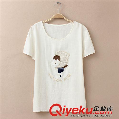 2014夏季新款品牌女裝民族風(fēng)刺繡棉麻短袖T恤女刺繡女士t恤短袖女