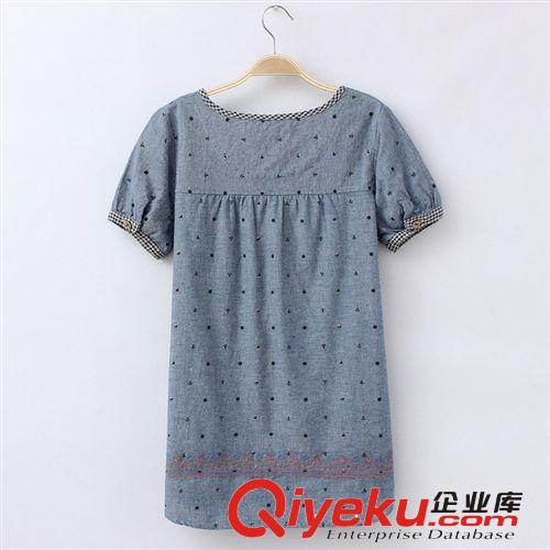 2014夏裝新款女裝小森女海錨刺繡寬松棉麻短袖T恤女式上衣1121原始圖片2
