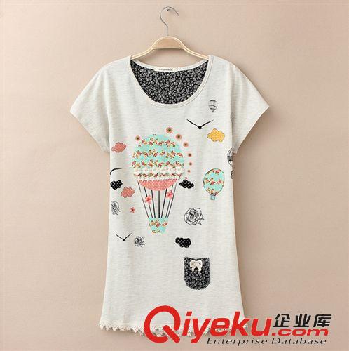 2014夏裝新款品牌女裝全棉印花降落傘圓領(lǐng)韓國(guó)短袖t恤女批發(fā)銷售