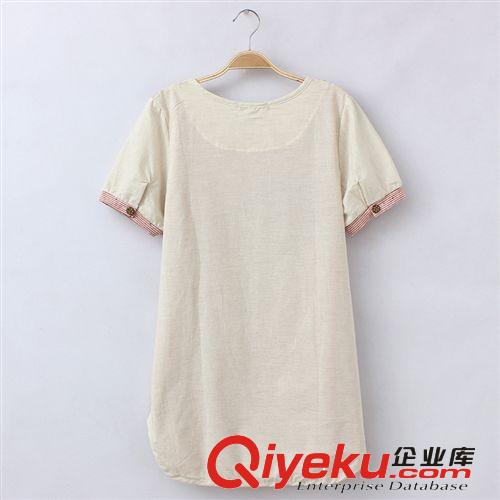 外貿(mào)原單森女系亞麻女裝夏季 熱銷棉麻文藝刺繡短袖t恤女 夏裝女原始圖片2