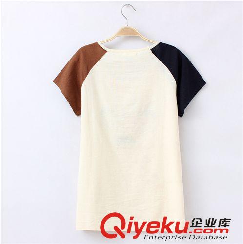 夏季熱賣新款日系女裝棉麻刺繡兩個(gè)女孩短袖寬松大碼短袖女t恤女原始圖片2