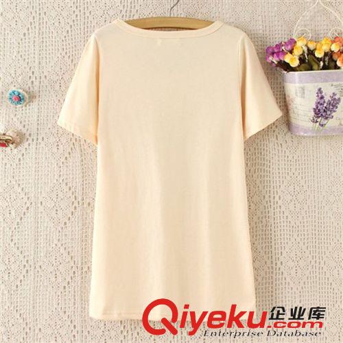 2014夏季新款女裝 森女風(fēng)米色印花圓領(lǐng)時(shí)尚休閑短袖女式t恤991原始圖片3