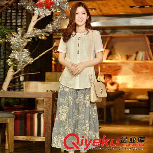 2014新款夏季日式森女系全棉刺繡娃娃領花邊短袖開衫女式襯衫979