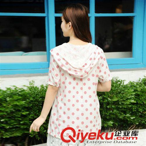 2014新款夏季日系女裝全棉短袖波點(diǎn)圖案雙口袋連帽拉鏈外套982原始圖片3