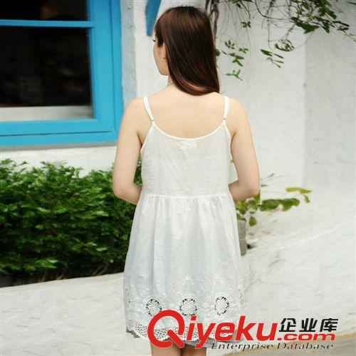 日式森女系女裝 2014新款夏季女裝全棉刺繡假兩層下擺鏤空花邊974原始圖片3