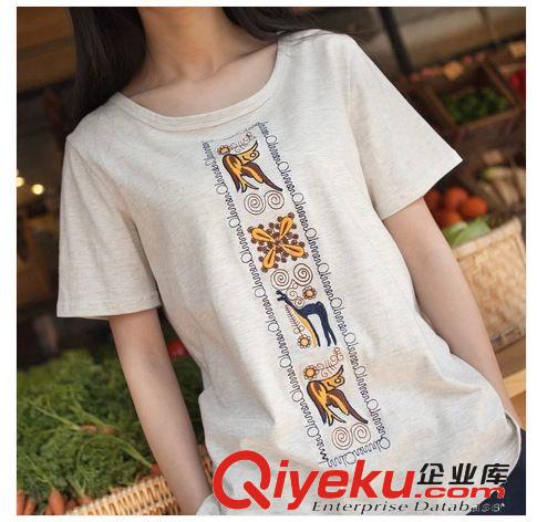 2014新款夏日系小清新印象刺繡古典印花純棉短袖圓領女式t恤952原始圖片2