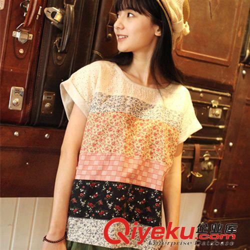 2014夏季新款刺繡 棉麻 短袖T恤女 小魚(yú)貼布女士短袖T恤894