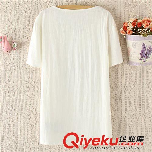 2014夏季新款刺繡 棉麻 短袖T恤女 小魚(yú)貼布女士短袖T恤894原始圖片3