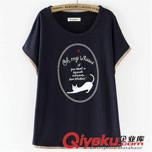 日系 2014新款圓圈貓咪學(xué)院風(fēng)純棉印花短袖t恤女夏季895原始圖片2