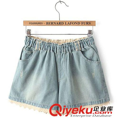 2014夏裝新款女裝 森女風 光板花邊女裝短款牛仔褲 廠家直銷 915原始圖片2