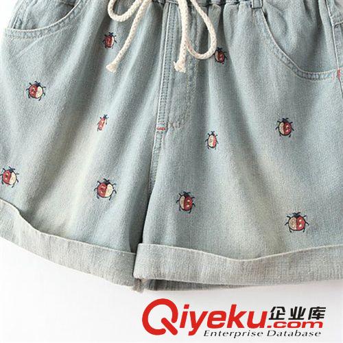 日系森女風 2014夏季新款 刺繡甲殼蟲抽繩女士牛仔褲短褲薄款906原始圖片3