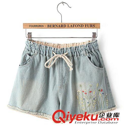 日系森女風 2014夏季新款 刺繡甲殼蟲抽繩女士牛仔褲短褲薄款906