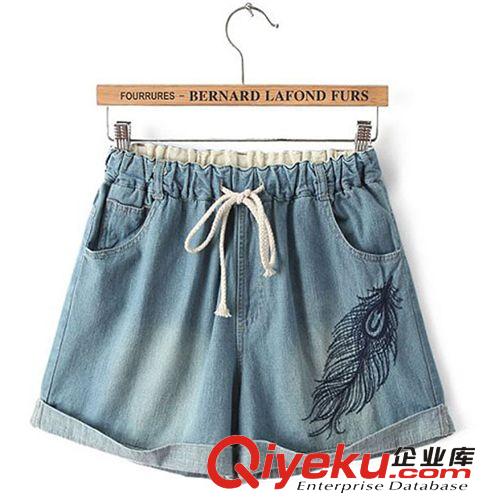 2014新款 日系森女 刺繡小熊抽繩女士牛仔褲短褲 廠家直銷 904