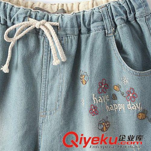 2014夏季新款 日系女裝 刺繡小蜜蜂抽繩女士牛仔短褲薄款 905原始圖片3