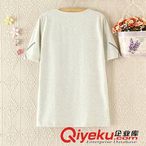 2014日系森女系 純棉 印花糖果色貓咪淺灰圓領短袖t恤女夏873原始圖片3