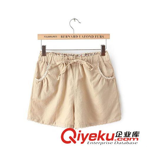 2014夏款日系少女修身大鐵錨刺繡純棉學生松緊腰抽繩短褲熱褲811
