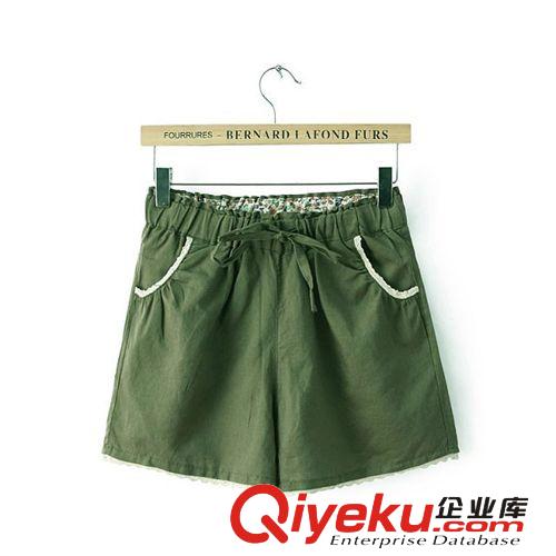 日系森女系 2014新款夏季棉麻袋口花帶短褲女士直筒休閑款813原始圖片2