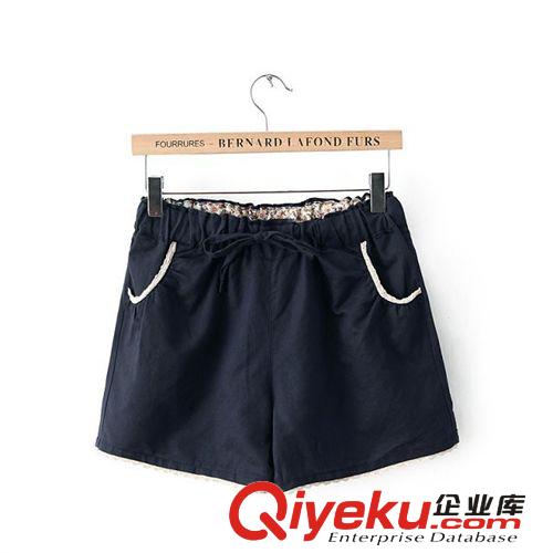 日系森女系 2014新款夏季棉麻袋口花帶短褲女士直筒休閑款813原始圖片3