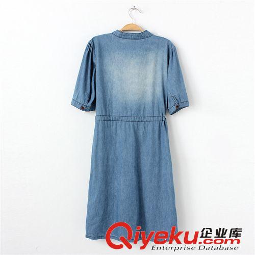 2014夏裝新款日系女裝牛仔刺繡抽繩短袖圓領套頭口袋連衣裙女773原始圖片2